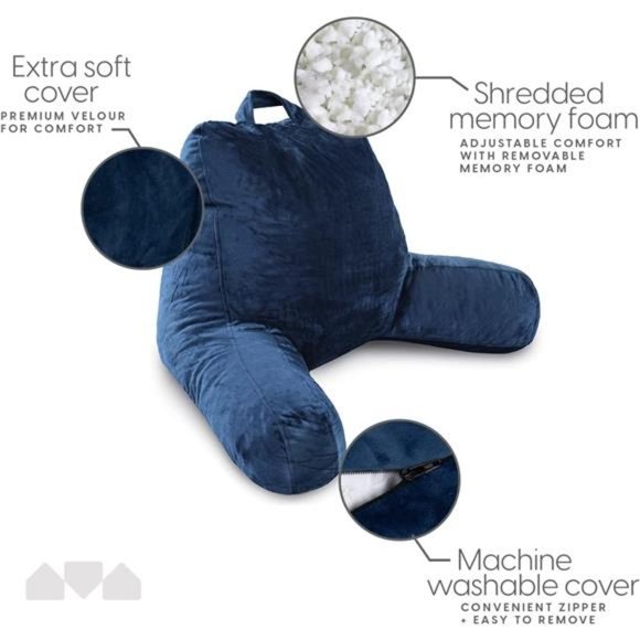 Reading Pillow with Shredded Memory Foam, Large Adult Backrest with Arms Support - Picture 3 of 8